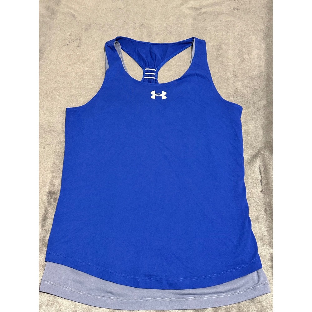 Under Armour Girls Blue Grey Layered Racerback Tank Top Loose Fit YLG L 12-14